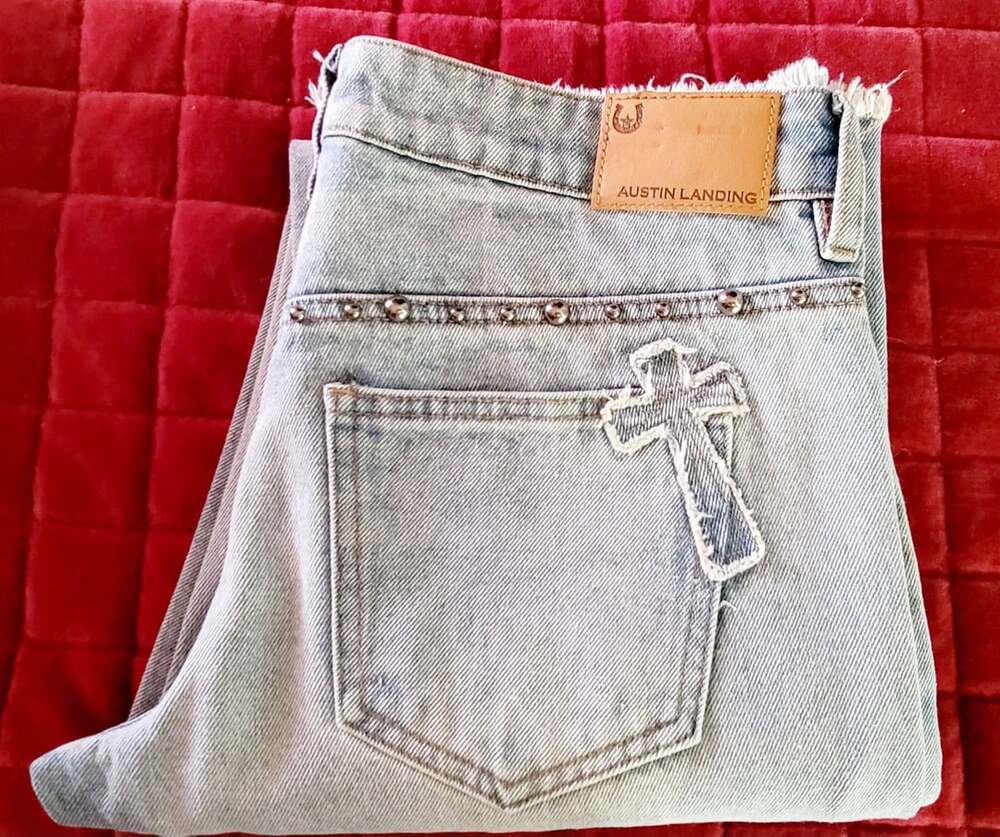 Austin Landing Denim Cross Studded Straight Leg Jeans